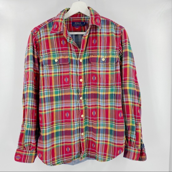 Ralph Lauren plaid double lined button down shirt